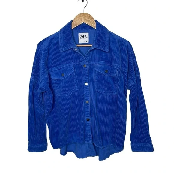Zara Cobalt Blue Oversized Corduroy Jacket Shacket - Picture 2 of 16